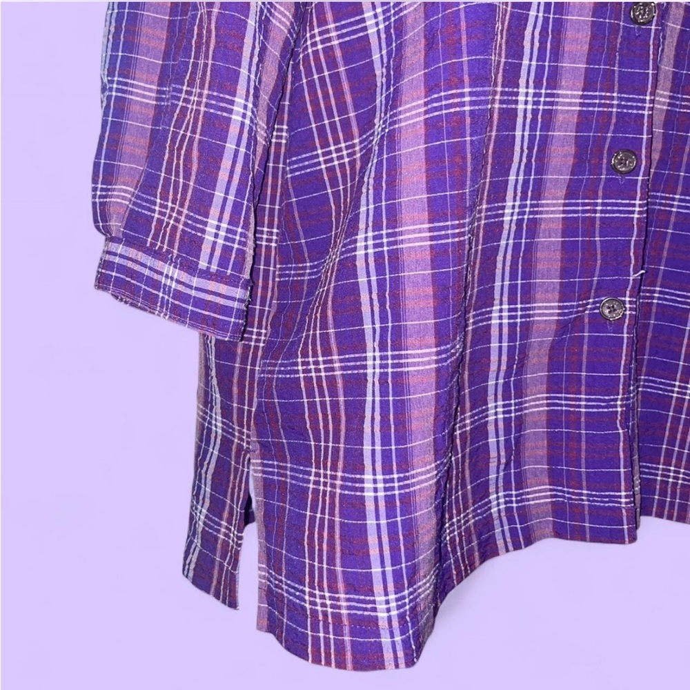 White Stag Purple Plaid Button Down Shirt M 8-10 - Picture 4 of 11